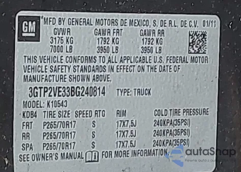 2011 GMC Sierra 1500 Sle z USA, uszkodzony, nr VIN 3GTP2VE33BG240814